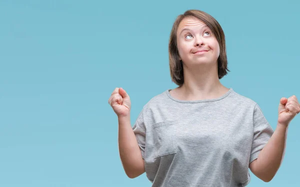 Junge Erwachsene Frau Mit Syndrom Überrascht Und Erstaunt Über Erfolg — Stockfoto