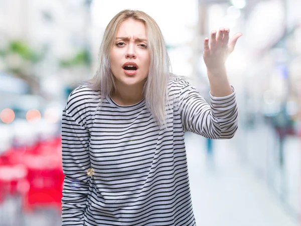 Young Blonde Woman Isolated Background Angry Mad Raising Fist Frustrated — Stock Photo, Image