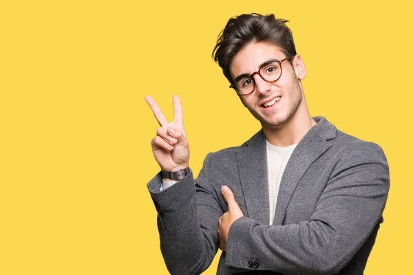 Young Business Man Wearing Glasses Isolated Background Smiling Happy Face — Stock Photo, Image