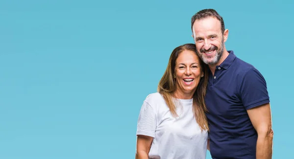 Casal Hispânico Meia Idade Sobre Fundo Isolado Com Sorriso Feliz — Fotografia de Stock