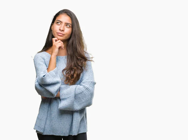 Junge Schöne Arabische Frau Winterpullover Über Isoliertem Hintergrund Mit Der — Stockfoto