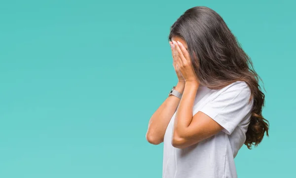 Joven Mujer Árabe Hermosa Sobre Fondo Aislado Con Expresión Triste — Foto de Stock