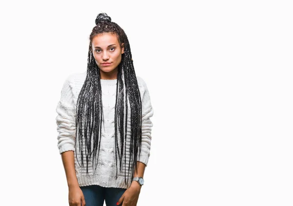 Mladá Pletené Vlasy Africká Americká Dívka Která Nosí Svetr Izolované — Stock fotografie