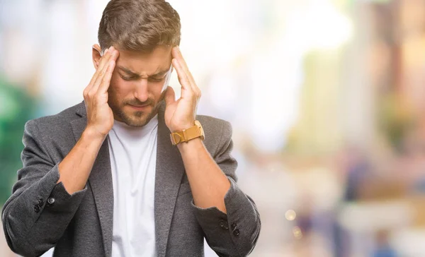 Young Handsome Business Man Isolated Background Hand Head Pain Head — Stock Photo, Image