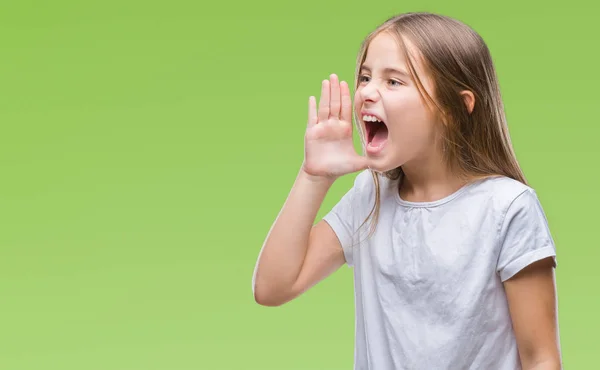 Joven Chica Hermosa Sobre Fondo Aislado Gritando Gritando Fuerte Lado — Foto de Stock