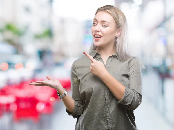 Young Blonde Business Woman Isolated Background Amazed Smiling Camera While — Stock Photo, Image