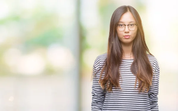 Young Asian Woman Wearing Glasses Isolated Background Serious Expression Face — Stock Photo, Image