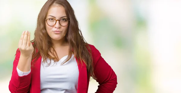 Mooie Grootte Jonge Zakenvrouw Elegante Jas Bril Dragen Geïsoleerde Achtergrond — Stockfoto