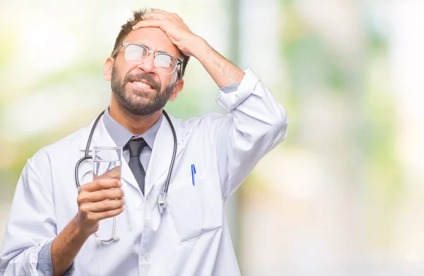 Adult Hispanic Doctor Man Drinking Glass Water Isolated Background Stressed — Stock Photo, Image