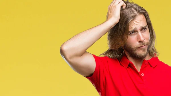 Der Junge Gut Aussehende Mann Mit Langen Haaren Vor Isoliertem — Stockfoto