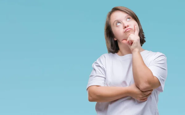 Mujer Adulta Joven Con Síndrome Sobre Fondo Aislado Con Mano — Foto de Stock