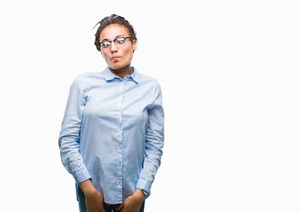 Junge Geflochtene Haare Afrikanisch Amerikanische Geschäftsfrau Mit Brille Über Isoliertem — Stockfoto