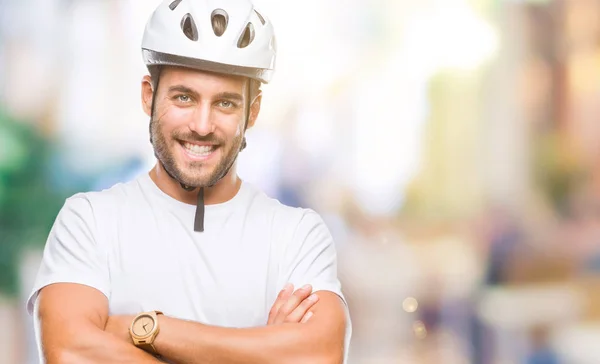 Joven Hombre Guapo Con Casco Seguridad Ciclista Sobre Fondo Aislado —  Fotos de Stock