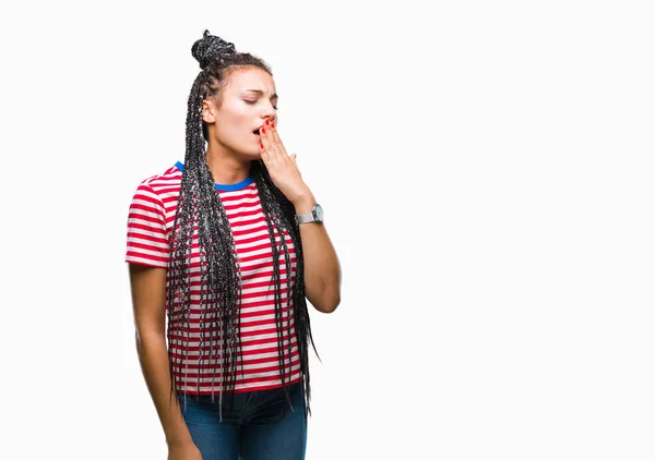 Joven Trenzado Cabello Afroamericano Chica Sobre Fondo Aislado Aburrido Bostezo — Foto de Stock