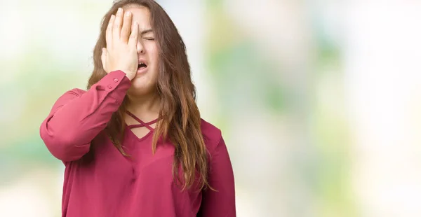 Beautiful Size Young Woman Isolated Background Yawning Tired Covering Half — Stock Photo, Image