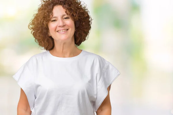 Hermosa Mujer Mediana Edad Ager Vistiendo Una Camiseta Blanca Sobre — Foto de Stock