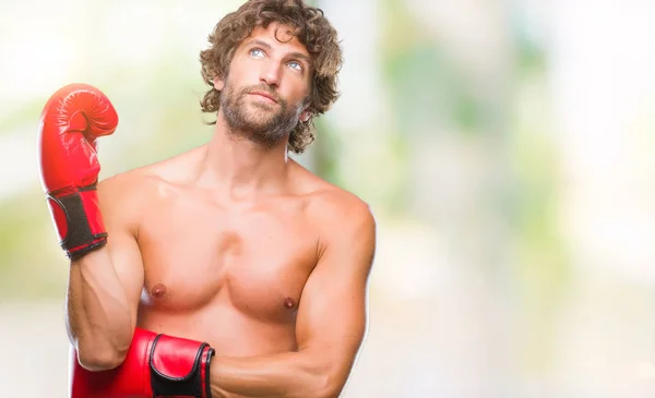 Guapo Boxeador Hispano Con Guantes Boxeo Sobre Fondo Aislado — Foto de Stock