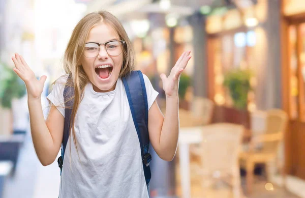 Young Beautiful Smart Student Girl Wearing Backpack Isolated Background Celebrating — Stock Photo, Image