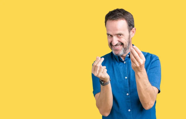 Bonito Homem Idoso Meia Idade Elegante Sobre Fundo Isolado Fazendo — Fotografia de Stock