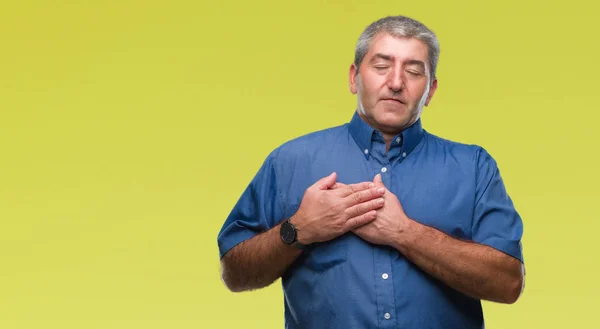 Bell Uomo Anziano Sfondo Isolato Sorridente Con Mani Sul Petto — Foto Stock