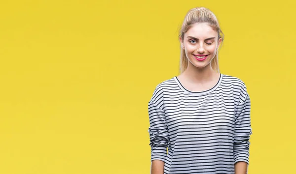 Junge Schöne Blonde Frau Trägt Streifen Pullover Über Isoliertem Hintergrund — Stockfoto