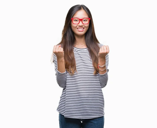 Jeune Femme Asiatique Portant Des Lunettes Sur Fond Isolé Célébrant — Photo