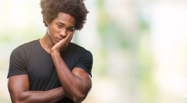 Afro Amerikaanse Man Geïsoleerde Achtergrond Denken Zoek Moe Verveeld Met — Stockfoto