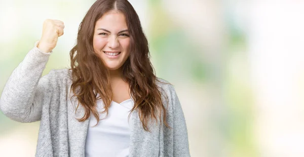 Hermosa Mujer Joven Tamaño Grande Con Chaqueta Invierno Sobre Fondo —  Fotos de Stock