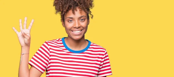 Linda Jovem Afro Americana Sobre Fundo Isolado Mostrando Apontando Para — Fotografia de Stock