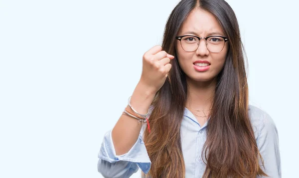 Молоді Азіатські Бізнес Жінка Окулярах Над Ізольовані Фон Сердитий Підвищення — стокове фото