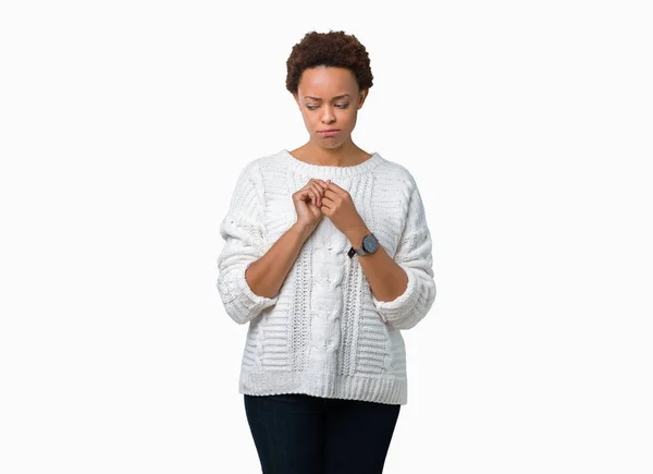Linda Jovem Afro Americana Vestindo Suéter Sobre Fundo Isolado Deprimido — Fotografia de Stock