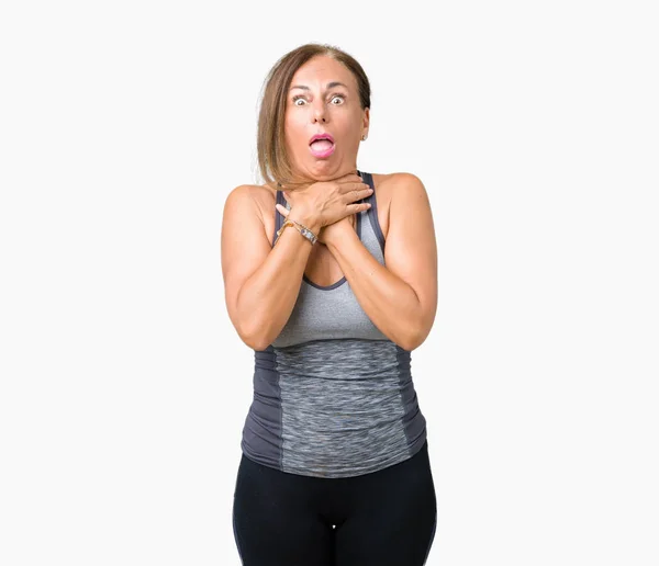 Mulher Meia Idade Bonita Vestindo Roupas Esportivas Sobre Fundo Isolado — Fotografia de Stock