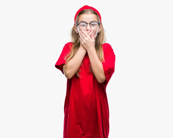Üzerinde Gözlük Takan Genç Güzel Kız Arka Plan Ağız Hata — Stok fotoğraf