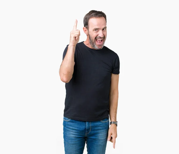 Handsome Middle Age Hoary Senior Man Isolated Background Pointing Finger — Stock Photo, Image