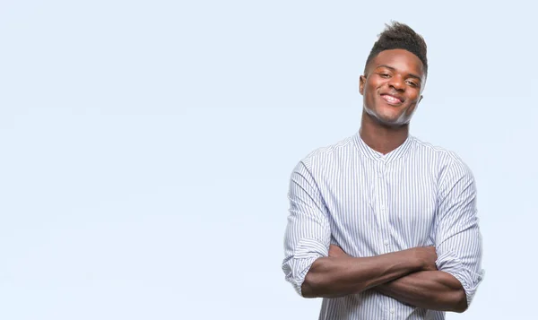 Joven Hombre Afroamericano Sobre Fondo Aislado Cara Feliz Sonriendo Con — Foto de Stock