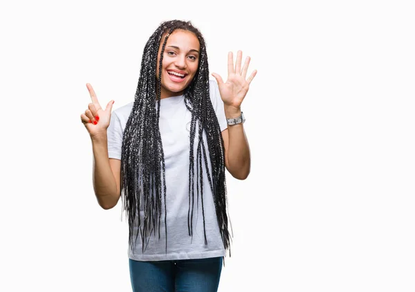 Jovem Trançado Cabelo Afro Americano Menina Sobre Fundo Isolado Mostrando — Fotografia de Stock