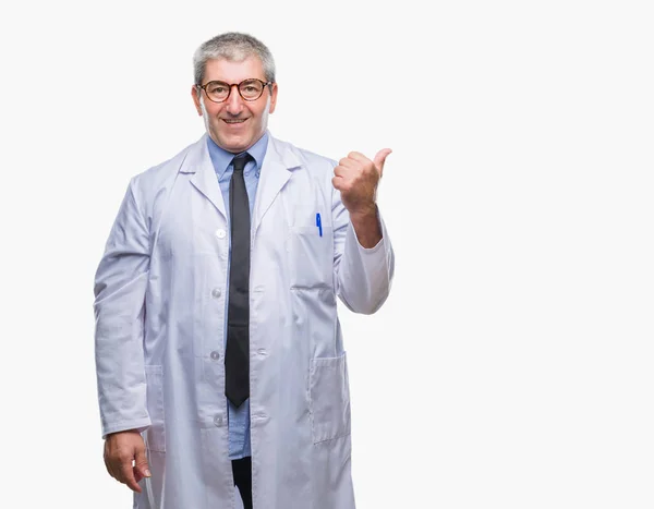 Handsome Senior Doctor Scientist Professional Man Wearing White Coat Isolated — Stock Photo, Image