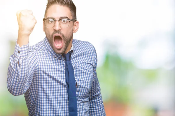 Young Business Man Wearing Glasses Isolated Background Angry Mad Raising — Stock Photo, Image