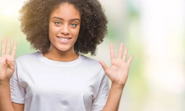 Unga Afro Amerikansk Kvinna Över Isolerade Bakgrund Visar Och Pekar — Stockfoto