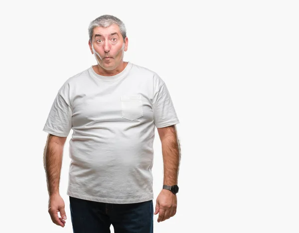 Gutaussehender Älterer Mann Mit Isoliertem Hintergrund Der Fischgesicht Mit Lippen — Stockfoto