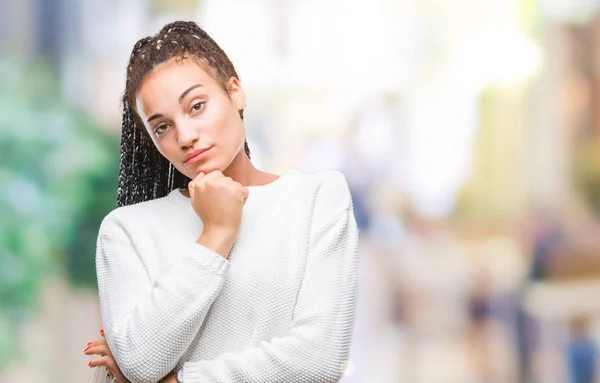 Jovem Trançado Cabelo Afro Americano Menina Vestindo Camisola Inverno Sobre — Fotografia de Stock