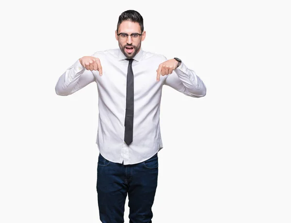 Joven Hombre Negocios Guapo Con Gafas Sobre Fondo Aislado Señalando — Foto de Stock