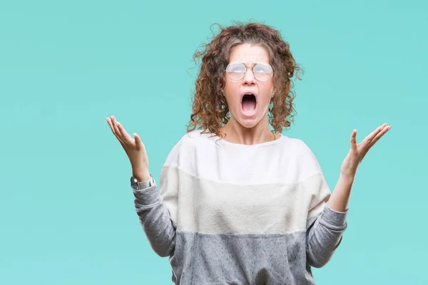 Schöne Brünette Lockige Haare Junge Mädchen Mit Brille Über Isoliertem — Stockfoto