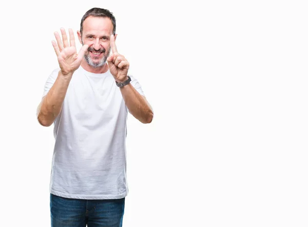 Homem Idoso Hoary Meia Idade Vestindo Shirt Branca Sobre Fundo — Fotografia de Stock