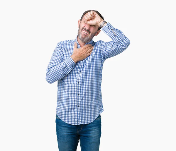 Yakışıklı orta yaş zarif komuta sizde izole arka plan dokunmadan üzerinde hastalık ve ateş, grip ve soğuk, virüs hasta için alın