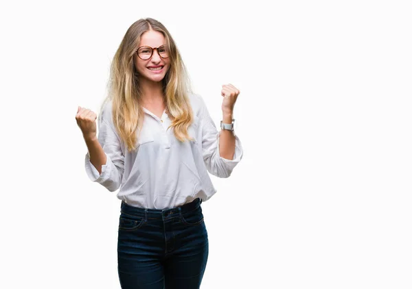 Joven Mujer Negocios Rubia Hermosa Con Gafas Sobre Fondo Aislado —  Fotos de Stock