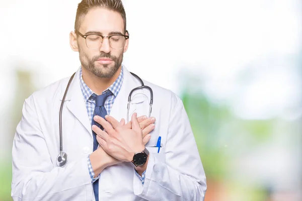 Handsome Young Doctor Man Isolated Background Smiling Hands Chest Closed — Stock Photo, Image