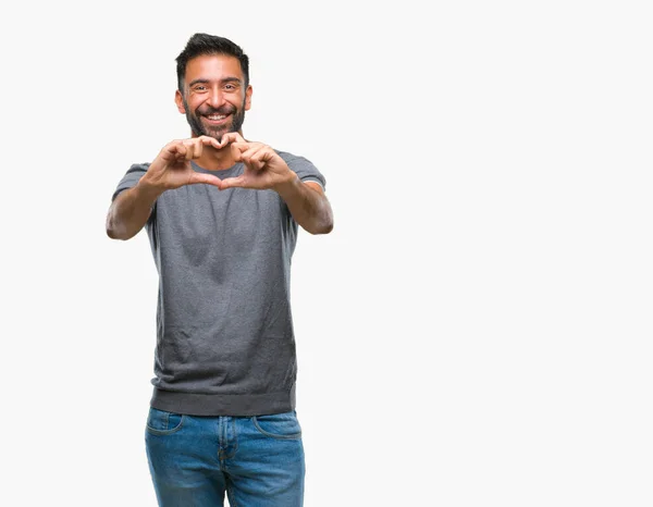 Hombre Hispano Adulto Sobre Fondo Aislado Sonriendo Amor Mostrando Símbolo — Foto de Stock