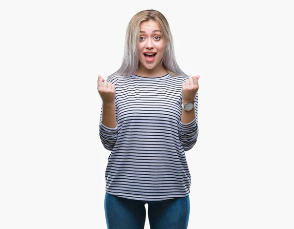 Young Blonde Woman Isolated Background Celebrating Surprised Amazed Success Arms — Stock Photo, Image