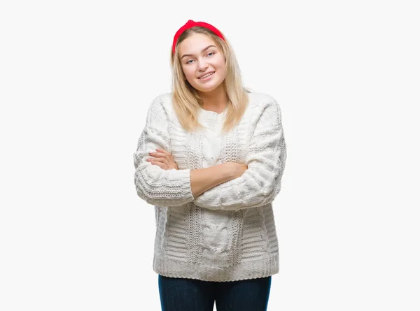 Young Caucasian Woman Wearing Winter Sweater Isolated Background Happy Face — Stock Photo, Image